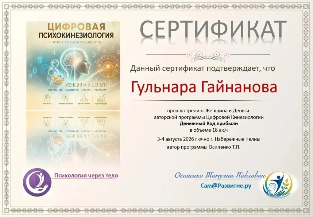 Сертификат Женщина и Деньги — Гульнара Гайнанова